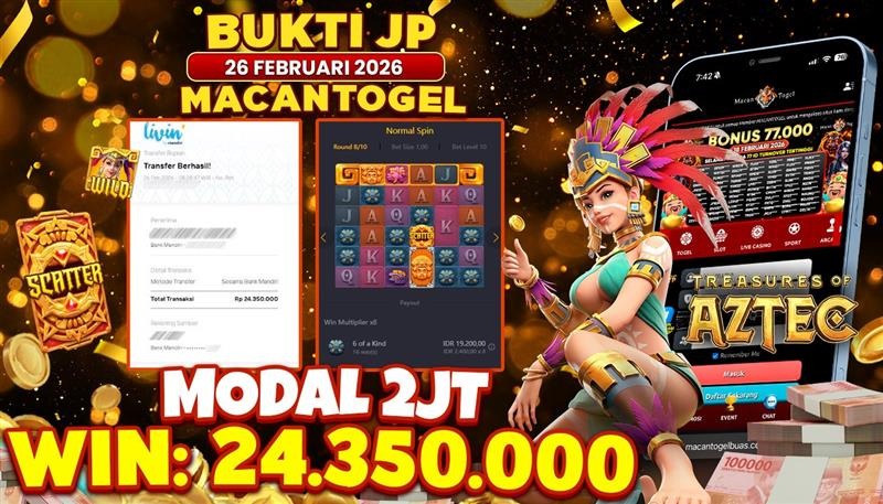 MACANTOGEL JACKPOT PERMAINAN SLOT PG SOFT TREASURES OF AZTEC Rp.24.350.000,- LUNAS