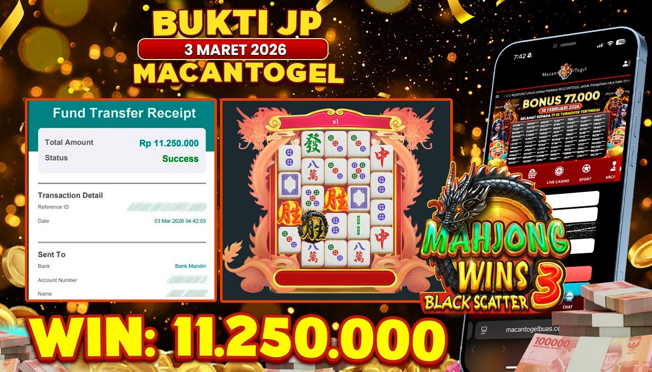 MACANTOGEL JACKPOT PERMAINAN SLOT PRAGMATIC PLAY MAHJONG WINS 3 BLACK SCATTER Rp.11.250.000,- LUNAS