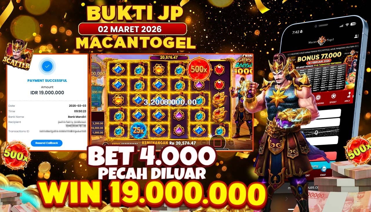 MACANTOGEL JACKPOT PERMAINAN SLOT PRAGMATIC PLAY GATES OF GATOT KACA 1000 Rp.19.000.000,- LUNAS