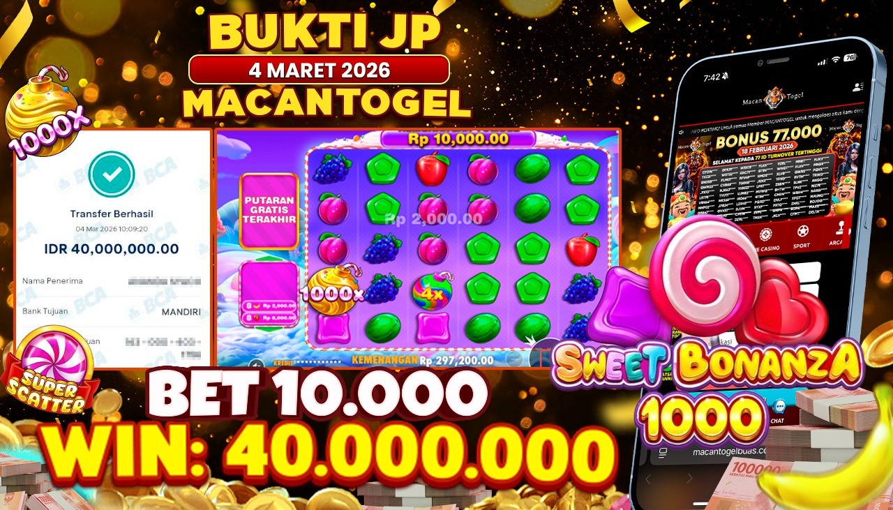 MACANTOGEL JACKPOT PERMAINAN SLOT PRAGMATIC PLAY SWEET BONANZA 1000 Rp.40.000.000,- LUNAS