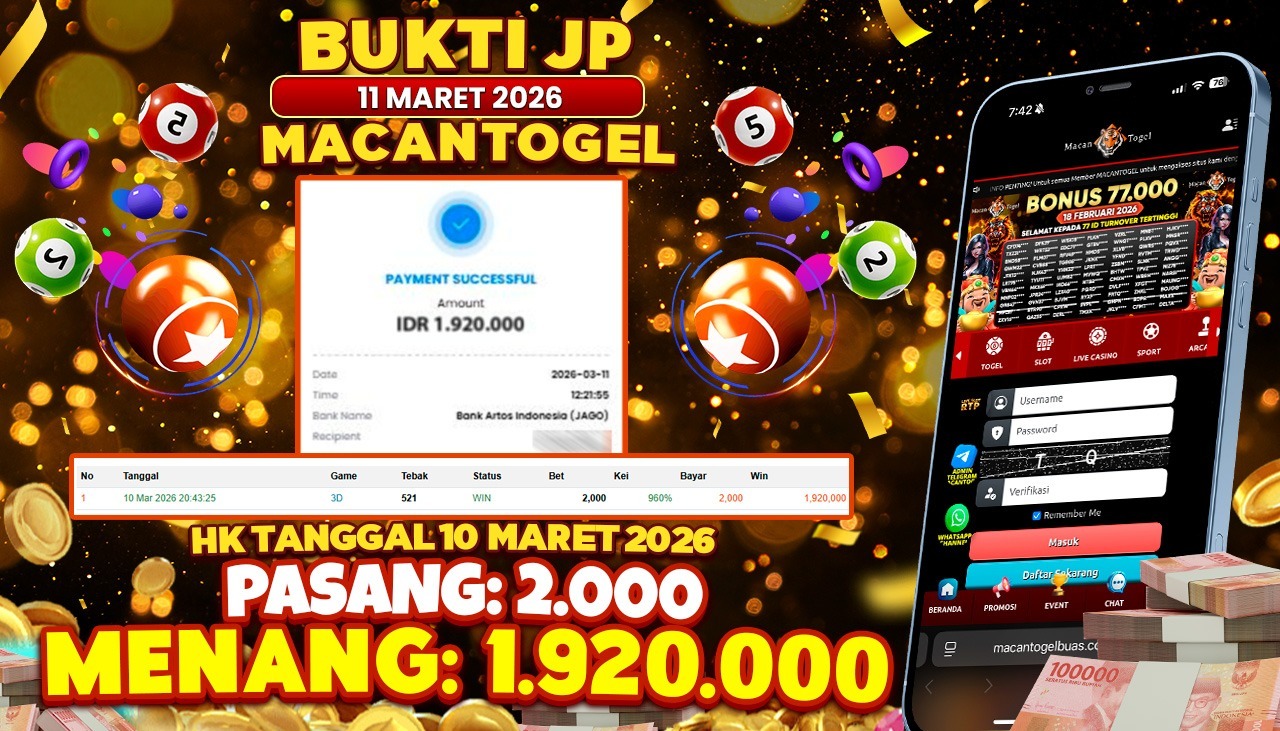 MACANTOGEL JACKPOT PERMAINAN TOGEL 4D HK Rp.1.920.000,- LUNAS