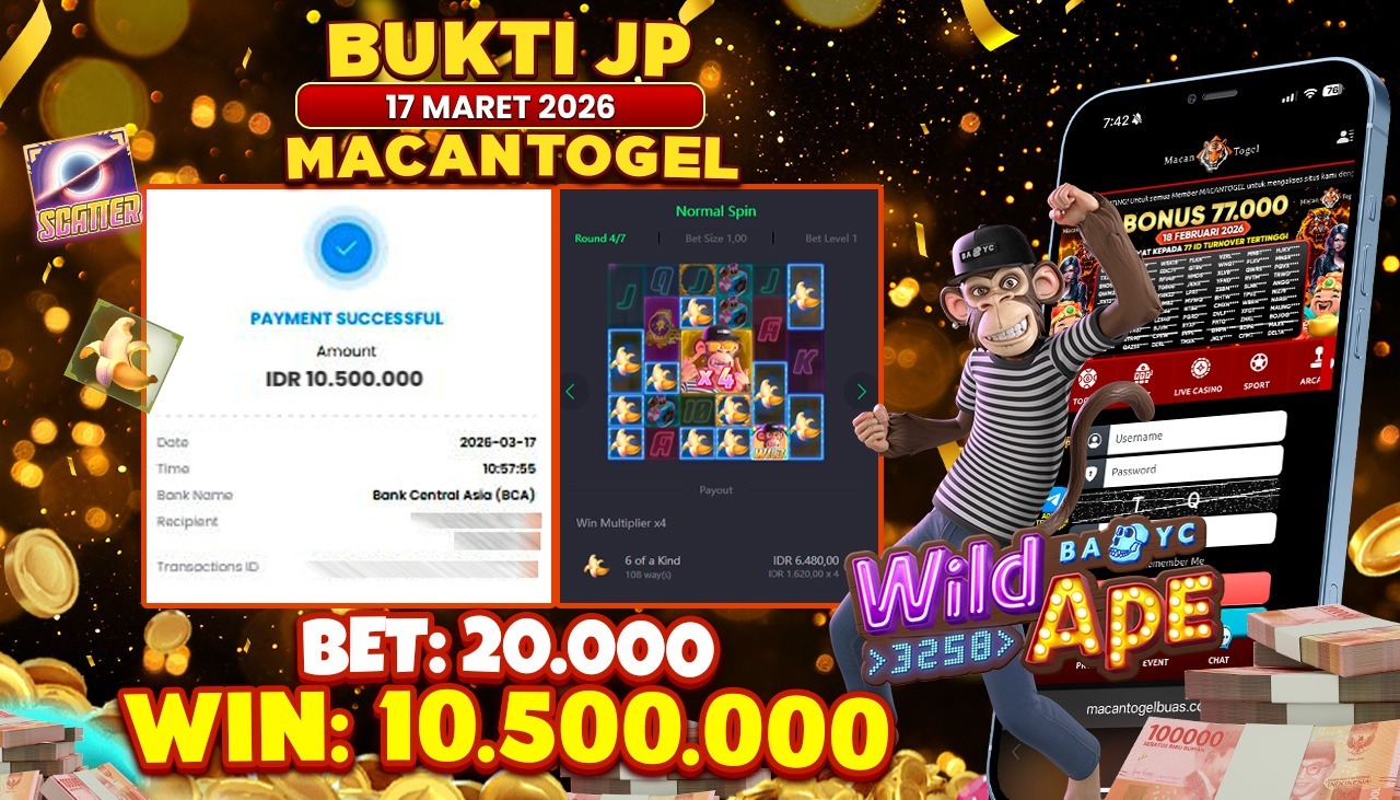 MACANTOGEL JACKPOT PERMAINAN SLOT PG SOFT WILD APE Rp.10.500.000,- LUNAS