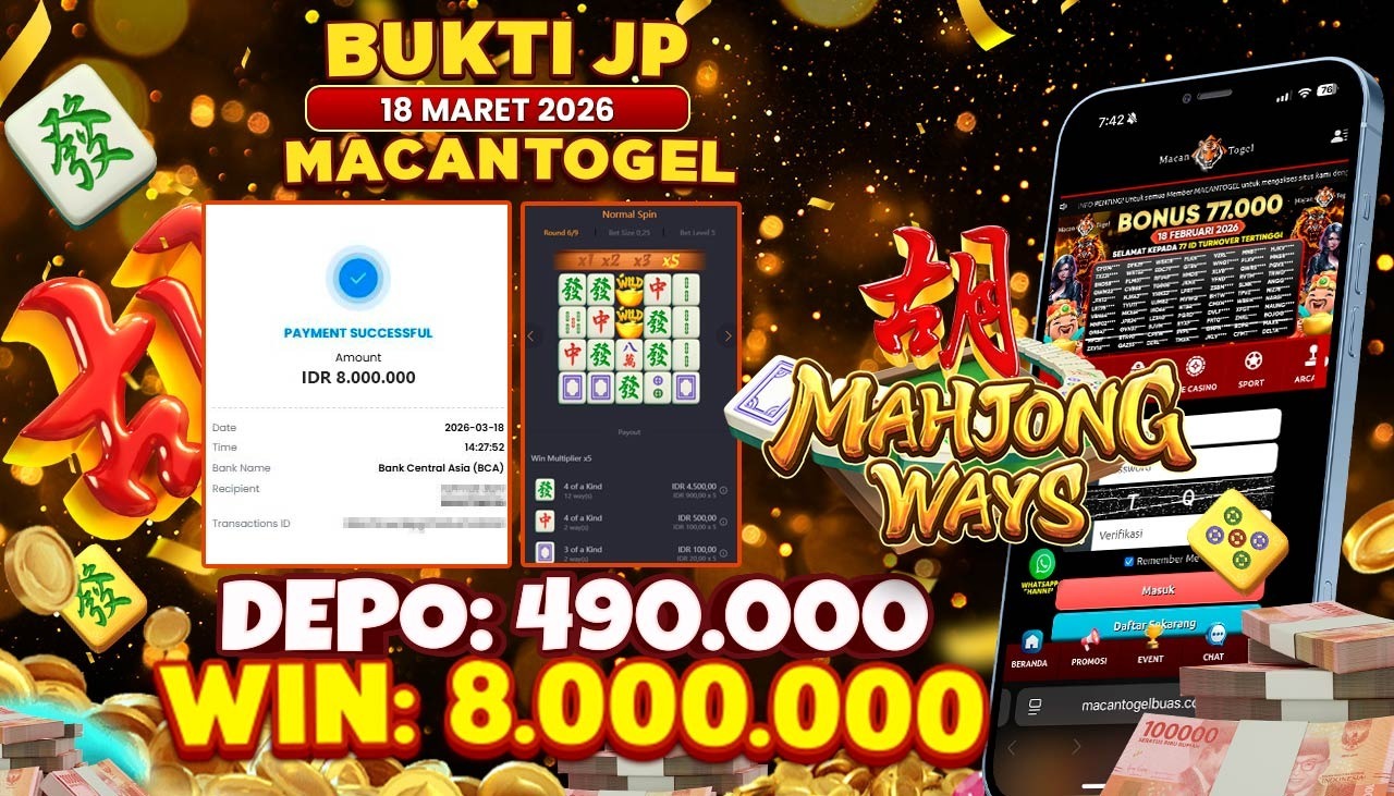 MACANTOGEL JACKPOT PERMAINAN SLOT PG SOFT MAHJONG WAYS Rp.8.000.000,- LUNAS