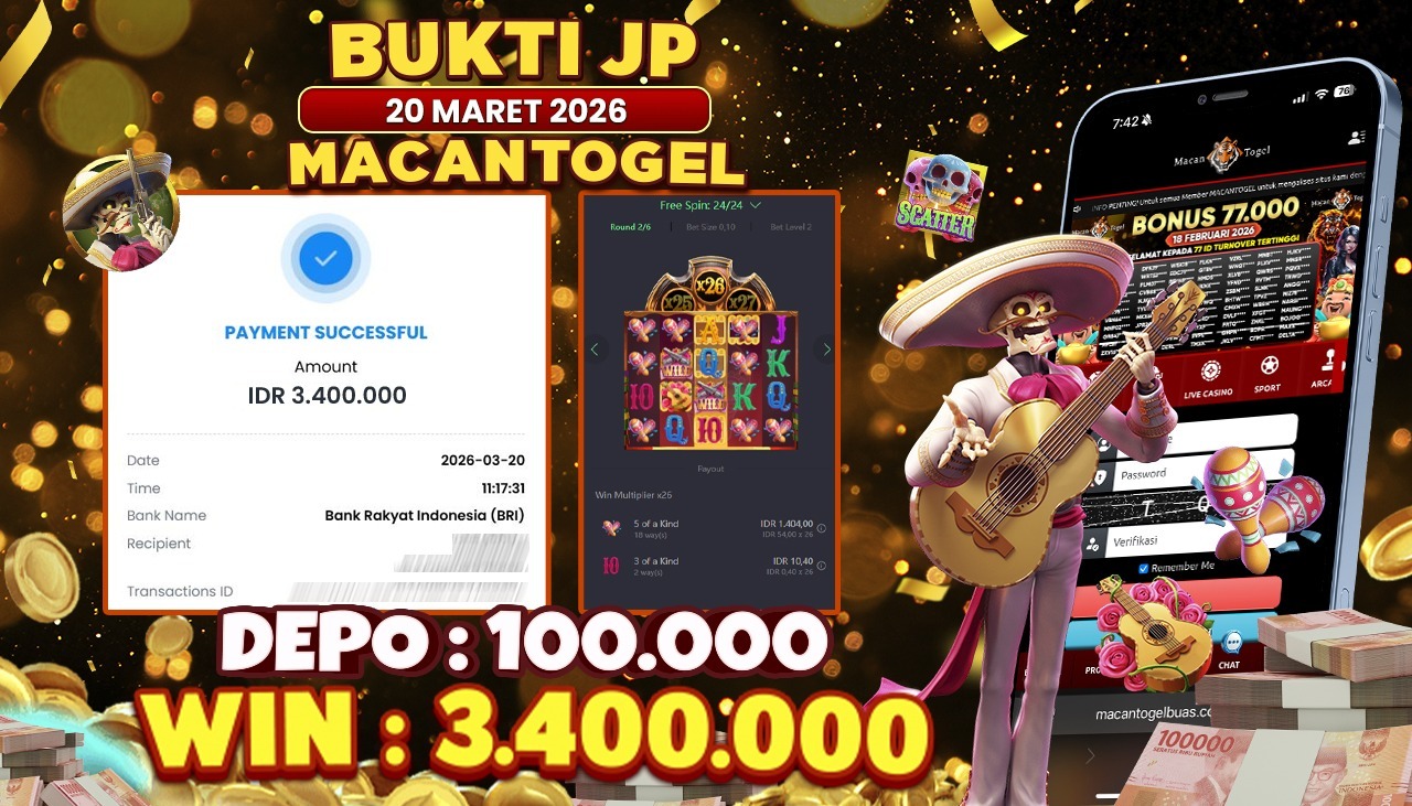 MACANTOGEL JACKPOT PERMAINAN SLOT PG SOFT WILD BANDITO Rp.3.400.000,- LUNAS