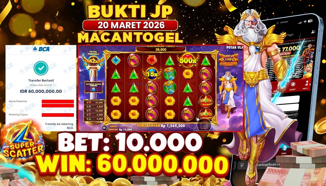 MACANTOGEL JACKPOT PERMAINAN SLOT PRAGMATIC PLAY GATE OF OLYMPUS SUPER SCATTER Rp.60.000.000,- LUNAS