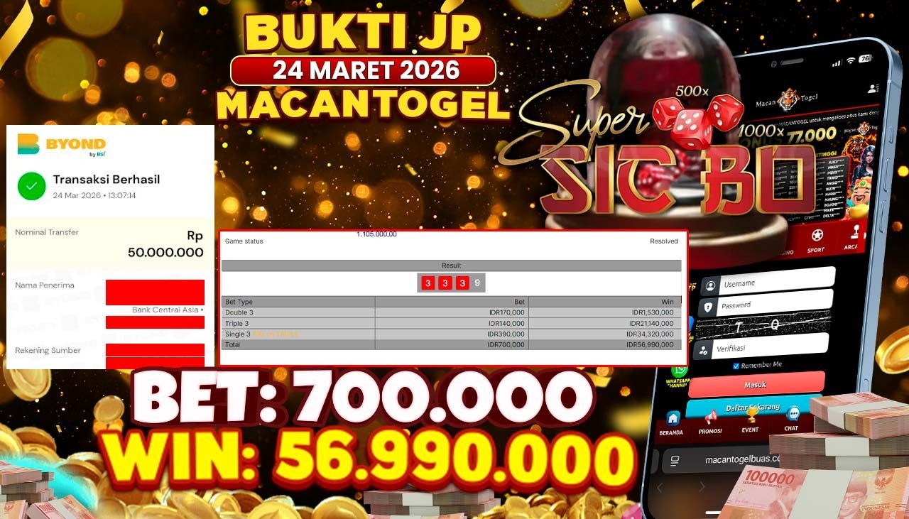 MACANTOGEL JACKPOT PERMAINAN CASINO EVOLUTION SUPER SIC BO Rp.56.990.000,- LUNAS
