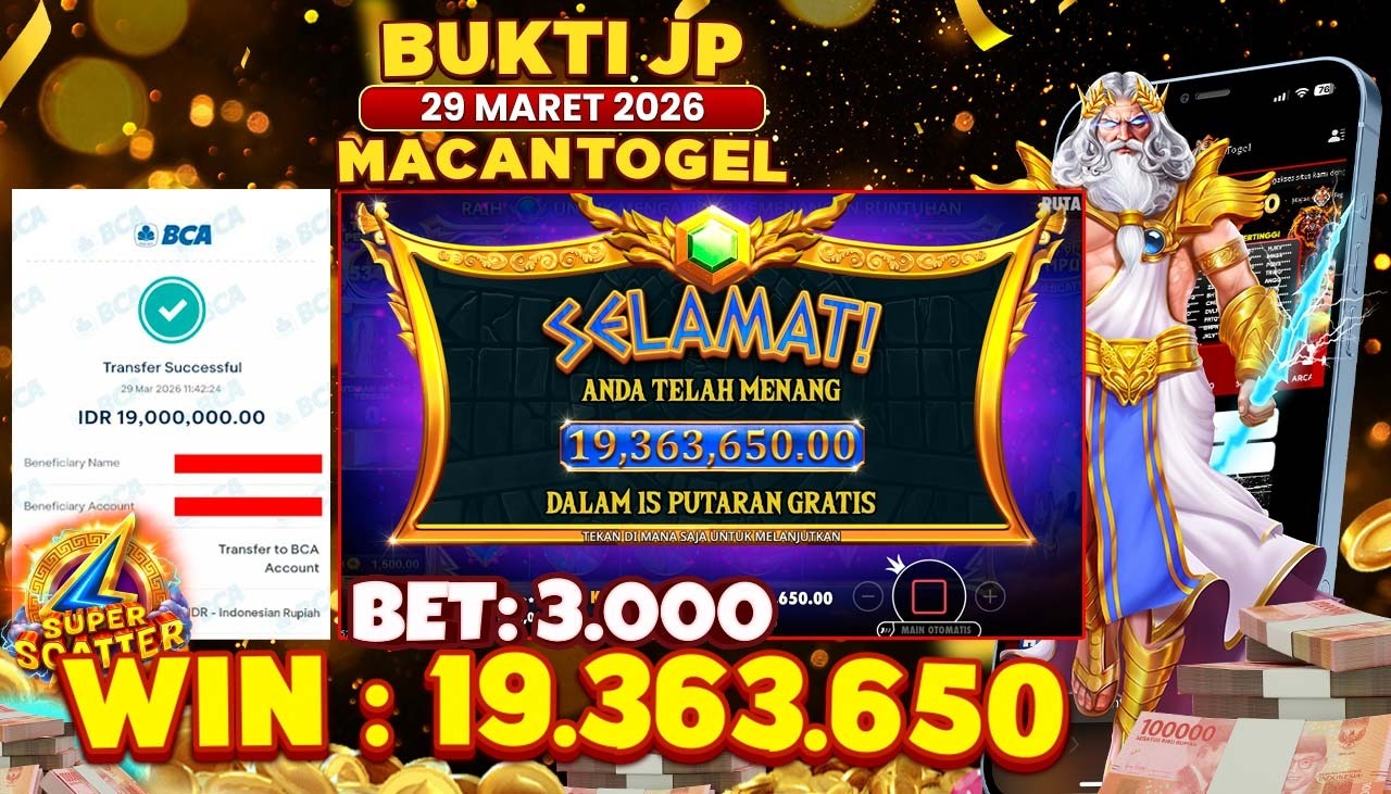MACANTOGEL JACKPOT PERMAINAN SLOT PRAGMATIC PLAY GATE OF OLYMPUS SUPER SCATTER Rp.19.363.650,- LUNAS