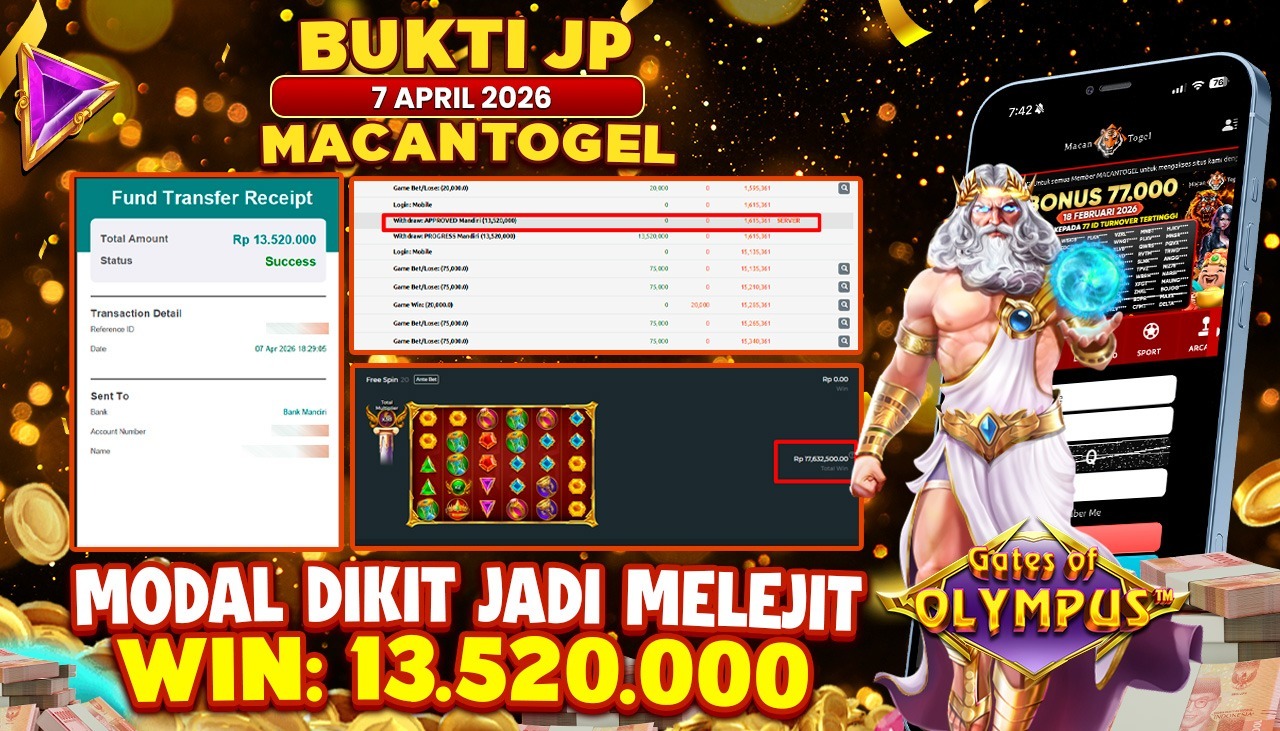 MACANTOGEL JACKPOT PERMAINAN SLOT PRAGMATIC PLAY GATES OF OLYMPUS SUPER SCATTER Rp.13.520.000,- LUNAS