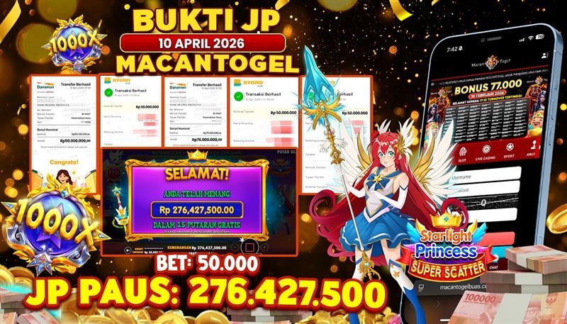 MACANTOGEL JACKPOT PERMAINAN SLOT PRAGMATIC PLAY STARLIGHT PRINCESS SUPER SCATTER Rp.276.427.500,- LUNAS
