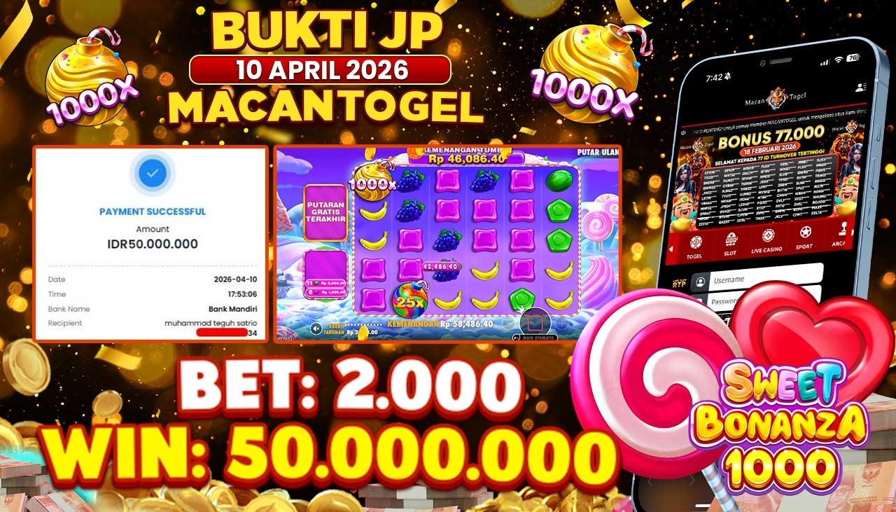 MACANTOGEL JACKPOT PERMAINAN SLOT PRAGMATIC PLAY SWEET BONANZA 1000 Rp.50.000.000,- LUNAS