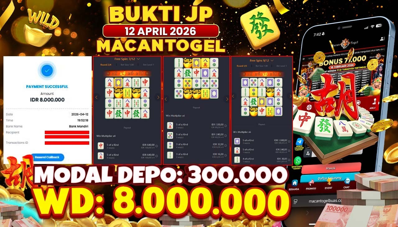 MACANTOGEL JACKPOT PERMAINAN SLOT PG SOFT MAHJONG WAYS Rp.8.000.000,- LUNAS