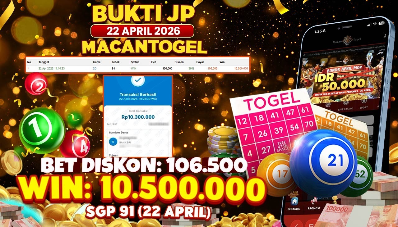 MACANTOGEL JACKPOT PERMAINAN TOGEL 4D SGP Rp.10.500.000,- LUNAS