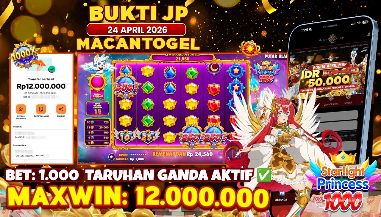 MACANTOGEL JACKPOT PERMAINAN SLOT PRAGMATIC PLAY STARLIGHT PRINCESS 1000 Rp.12.000.000,- LUNAS