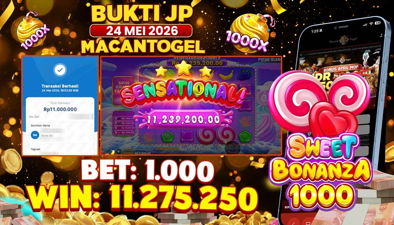 MACANTOGEL JACKPOT PERMAINAN SLOT PRAGMATIC PLAY SWEET BONANZA 1000 Rp.11.275.250,- LUNAS