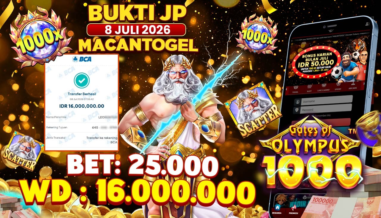 MACANTOGEL JACKPOT PERMAINAN SLOT PRAGMATIC PLAY GATES OF OLYMPUS Rp.16.000.000,- LUNAS