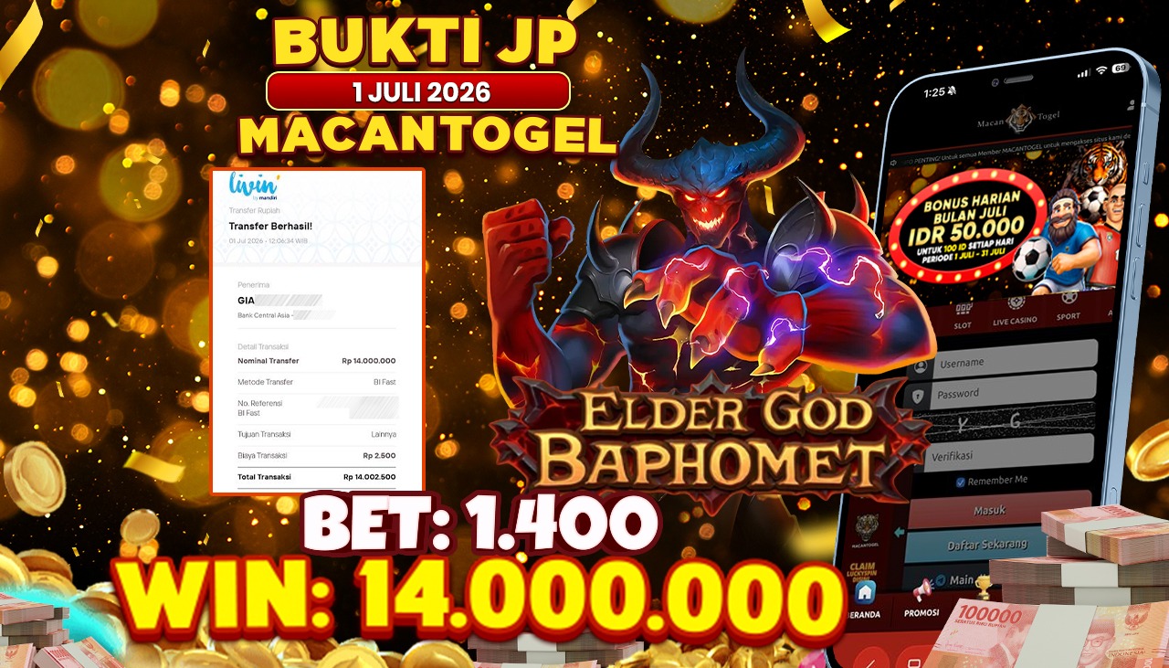 MACANTOGEL JACKPOT PERMAINAN SLOT ATG Games Elder God Baphomet Rp.14.000.000,- LUNAS