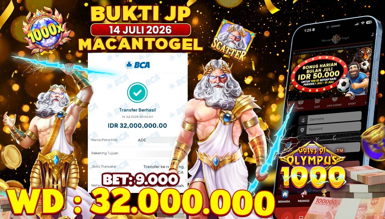 MACANTOGEL JACKPOT PERMAINAN SLOT PRAGMATIC PLAY GATES OF OLYMPUS Rp.32.000.000,- LUNAS