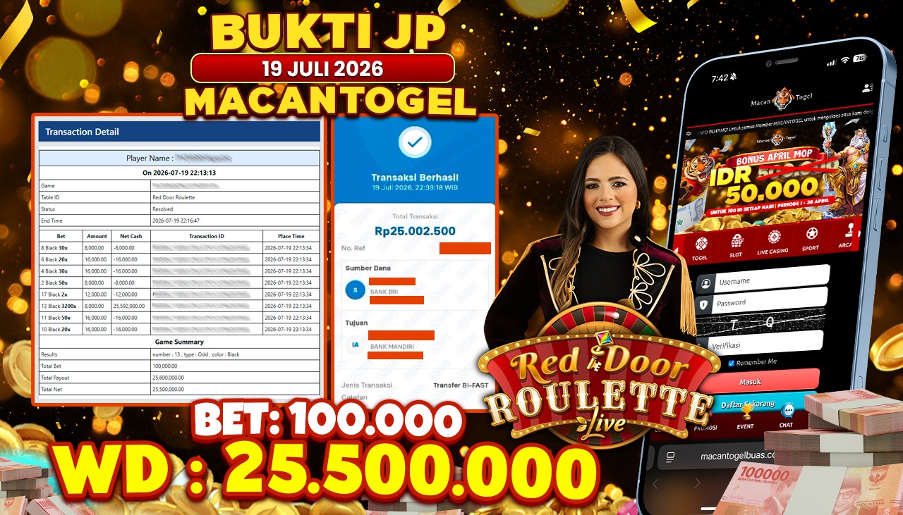 MACANTOGEL JACKPOT PERMAINAN CASINO EVOLUTION Red Door Roulette Rp.25.500.000,- LUNAS